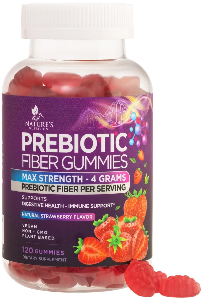 Fiber Gummies for voksne, Daglig 4g Gummy Fiber Supplement, Prebiotic Gummy fordøjelsesstøtte - Plant baserede Opløselige Fiber Chews, Prebiotics understøtter regelmæssighed og fordøjelse Non- GMO - 120 Gummies