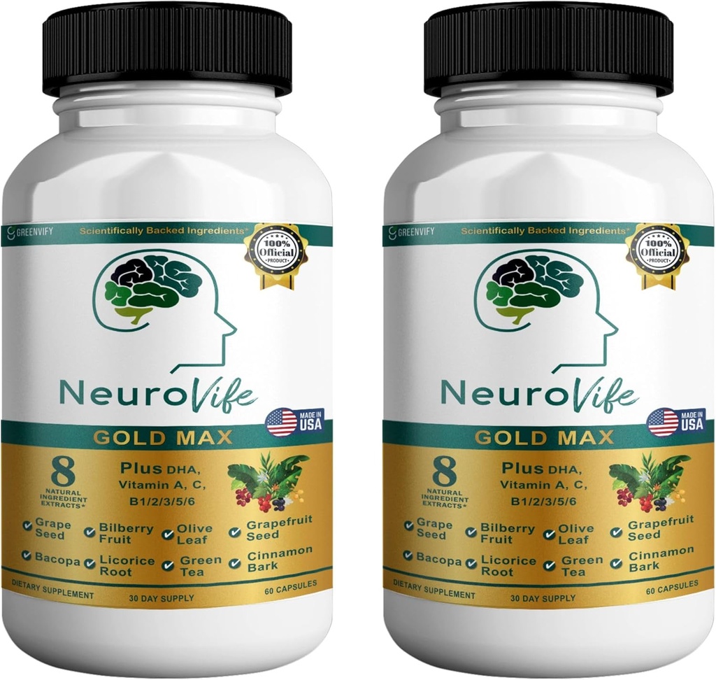 NeuroVife Gold Max Brain Support Supplement DHA; 8 naturlige udtrækker med DHA, Vitamin A, C, B Complex