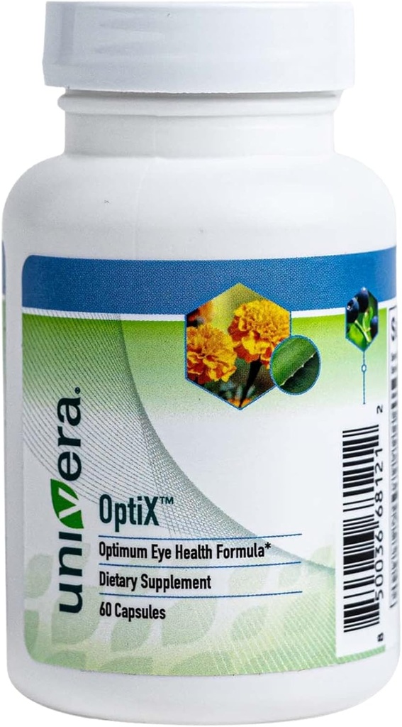 Univerva OptiX, Eye Vitaminer, Lutein, Zeaxanthin, C-vitamin, Zink, Beta Caroten, Bilberry, Selen, Understøtter Eye Strops, vedligeholder sunde øjenlåg, 30 dages forsyning