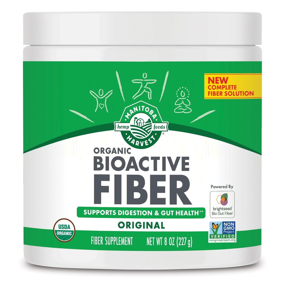 Manitoba Høst Organic BioActive Fiber Supplement med 6g Fiber per servering, fordøjelig Hamp & Psyllium Husk Powder, Non- GMO, Vegan & Kosher, 8oz