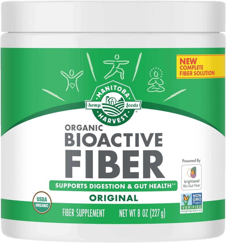 Manitoba Høst Organic BioActive Fiber Supplement med 6g Fiber per servering, fordøjelig Hamp & Psyllium Husk Powder, Non- GMO, Vegan & Kosher, 8oz