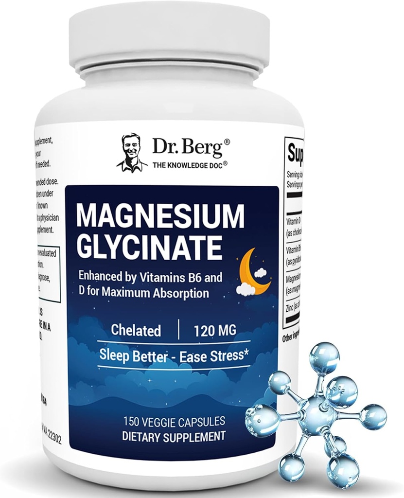 Dr. Berg Maksimal styrke 4- in-1 Chelated Magnesium Glycinate med ren, potent & Pure Ingredients