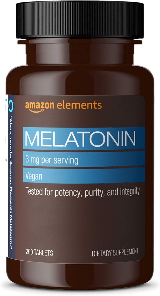 Elements Melatonin 3 mg, Hjælper med lejlighedsvis søvnløshed, Vegan, Unflavored, 260 tabletter, 8 måneders forsyning (Emballage kan variere)
