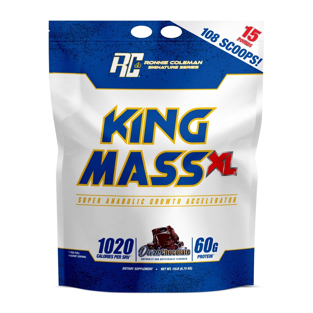 Ronnie Coleman Signature Series King Mass XL Mass Gainer Protein Powder, Muscle Gainer, 60g Protein, 180g Kulhydrater, 1.000 + kalorier, Creatin og Glutamin, Dark Chocolate, 15 Pound