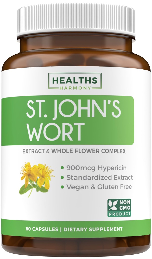 St John 's Wort Capsules - Kraftfuld & Potent Saint John' s Wort Extract & Whole Herb Complex Standardiseret til 900mcg Hypericin til Balancing Daily Mood Support - Vegan Non- GMO & Lab Verified (60 Caps)