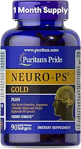 Puritan's Pride Neuro-PS® Gold Plus Neuro-Serine™ with Gingko Biloba and DHA, Advanced Dietary Supplement for Brain Function, Health, and Memory Support, 1 Month Supply, 90 Rapid Release Softgels