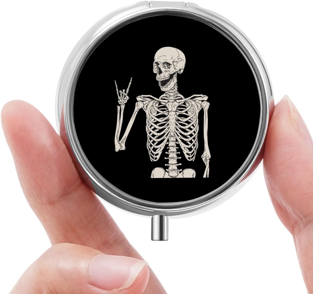 Mini Pill Box, Lille Pill Box, Bærbar Pill Box, Cute Pill Organizer til vitaminer, Medicin, Fiskeolie og Kosttilskud (Skull)