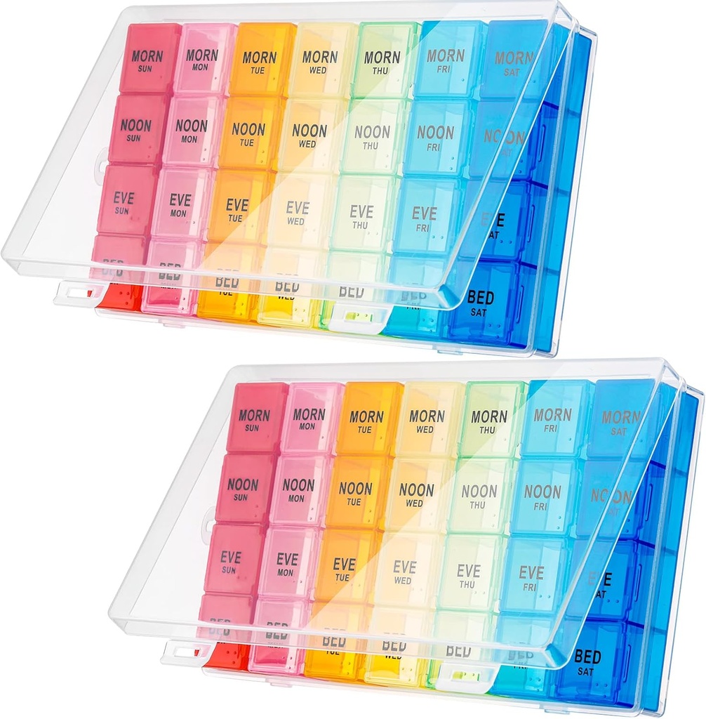 Dandat 2 Pack XL Stor Ugentlig Pill Organizer 4 gange om dagen Månedlig Pill Organizer Stor Medicin Organizer 28 Dag Pill Box Organizer Weekly 7 Dag Pill Dispenser 4 gange om dagen