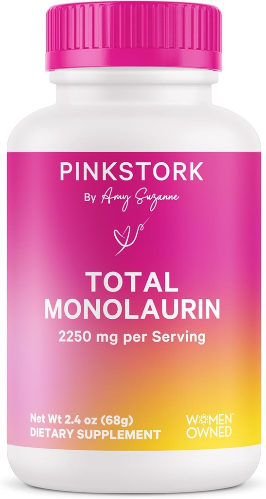 Pink Stork Monolaurin Pellets - Vegan Lauric Acid Immun & Gut Støtte til kvinder - Mikrobiologisk balance, fordøjelsesbesvær - Odorless, Scoopable Monolaurin Supplement - 226g - 75 Servering