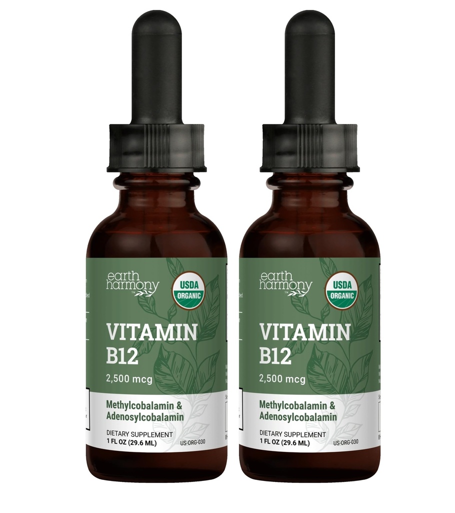USDA Organic Vitamin B12 2000mcg Sublingual Liquid Supplement (2 - Pack) - Vegan Methylcobalamin dråber til naturlig energi, opretholde stofskiftet, og immunsystemet support - 1 Fl Oz