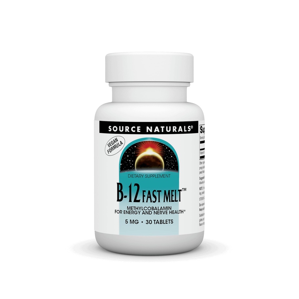Source Naturals B- 12, Understøtter energiproduktion * 5 mg - 30 Fast Smelt Vegan Formel