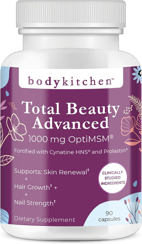 Krop køkken Total Skønhed Advanced, Indeholder Elastin, Keratin, Biotin og hyaluronsyre, understøtter hårvækst, Hudens fornyelse, Neglestyrke, Veggie Caps, 90 Tæl