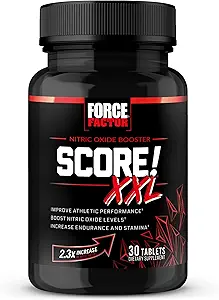 FORCE FACTOR Score! XXL nitrogenoxid booster supplement til mænd med L- Citrullin, Horny Geat Weed, Black Maca, & Tribulus Terrestris at øge Stamina, energi, og fysisk ydeevne, 30 tabletter