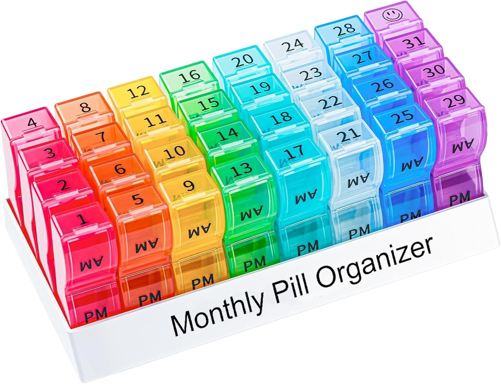 Månedlig Pill Organizer 2 gange om dagen, en måned Pill Box AM PM, 30 dag Pill Case små afdelinger til at holde Vitamin og Travel Medicine Organizer, 31 dag Pill Organizer, 4 uger Pill Cases