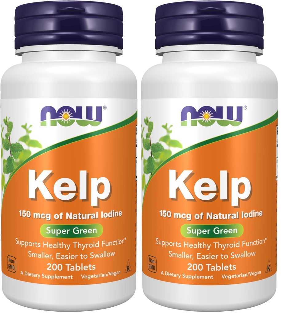 Now Supplements, Kelp 150 mcg Natural Jod, Nemmere at synke tabletter, Super Green, 200 tabletter (pakke med 2)