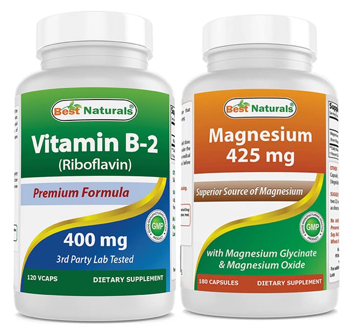 Bedste Naturals Vitamin B2 (Riboflavin) 400mg & Magnesium Glycinate 425 mg