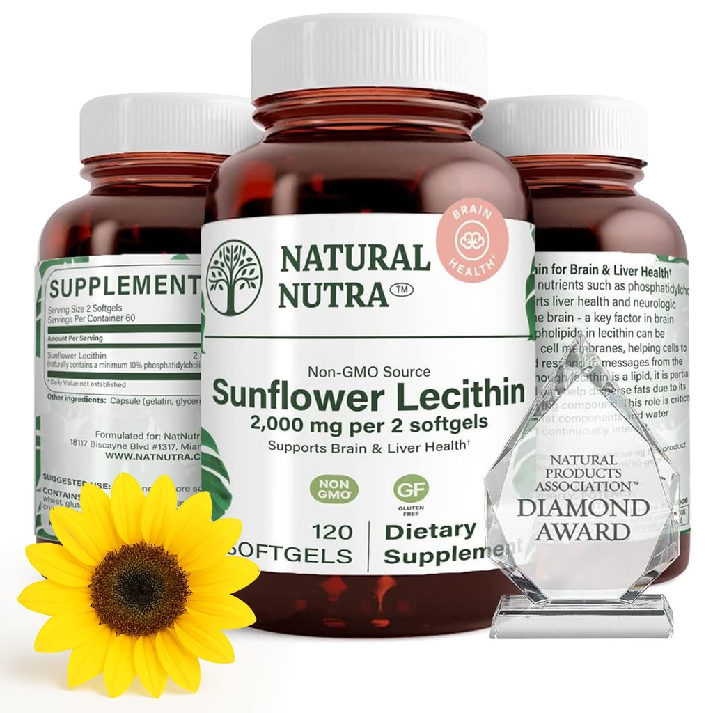 Naturlig Nutra Sunflower Lecithin 2000 mg tillæg, Understøtter Amning mødre med plug Milk Duct Relief, Lever & hjerne sundhed Booster, Soy Free, Non- GMO, Gluten- Free, 120 Softge
