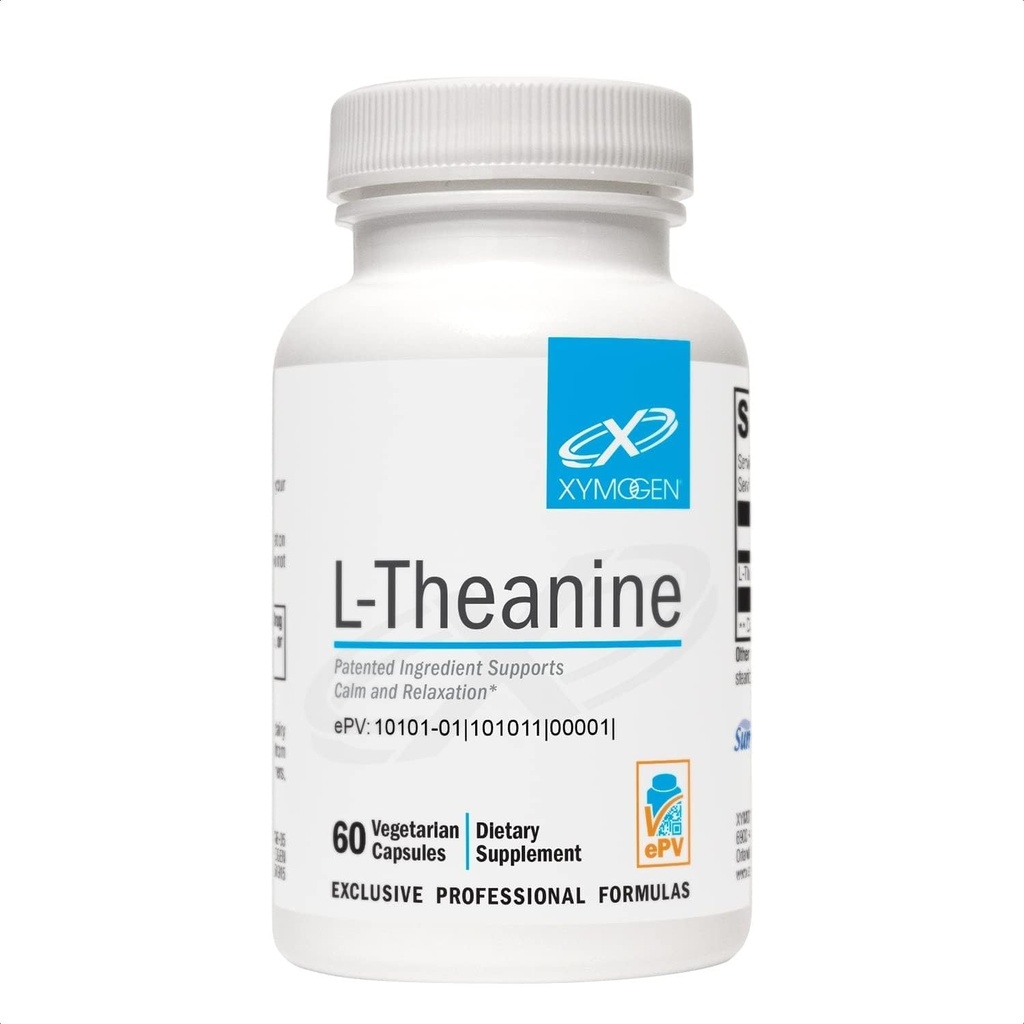 XYMOGEN L- Theanin - Patenteret suntheanin L theanin 400mg per servering - Aminosyre supplement til støtte rolig + afslapning uden Drowsiness, leversundhed (60 kapsler)