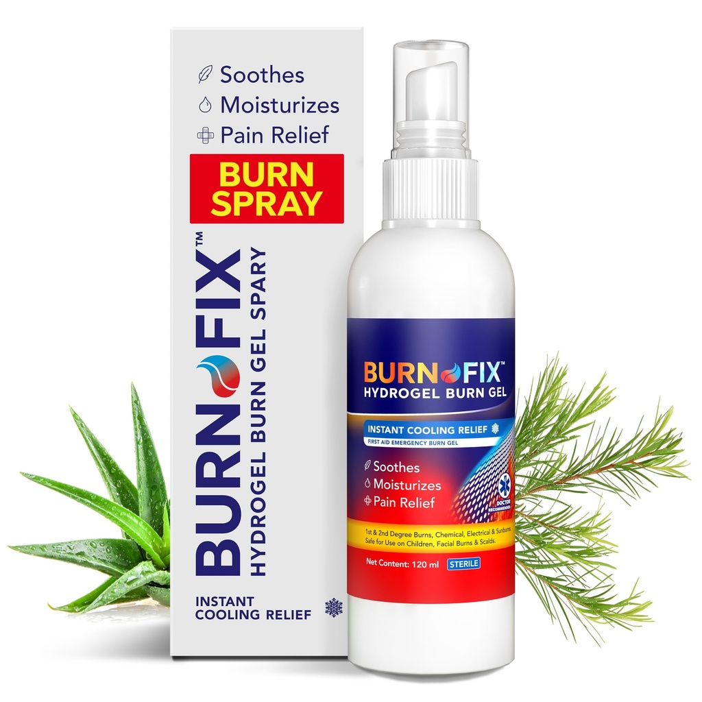 BurnFix ® Hydrogel Burn Spray - 120 ml Instant Cooling Relief for 1st & 2nd Degree Burns, Sunburns & Scalds • 124; Doctor- Recommended Moisturizing Førstehjælp afgørende for børn og voksne