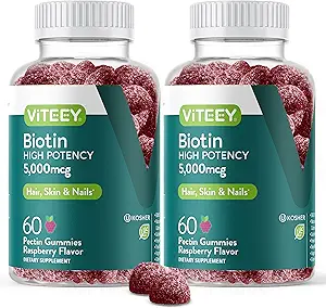 VITEEY Biotin Gummies for hår hud og negle - Biotin for hårvækst Gummies - 5000 mcg - Vegan, Gluten- fri, ikke-GMO - 120 Tæl