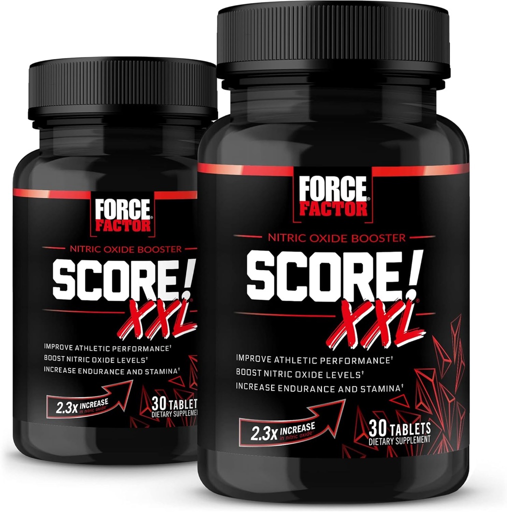 FORCE FACTOR Score! XXL, 2- Pack, nitrogenoxid booster supplement til mænd med L- Citrullin, Black Maca, & Tribulus til at forbedre atletisk ydeevne, øge Stamina, & Support Blood Flow, 60 tabletter