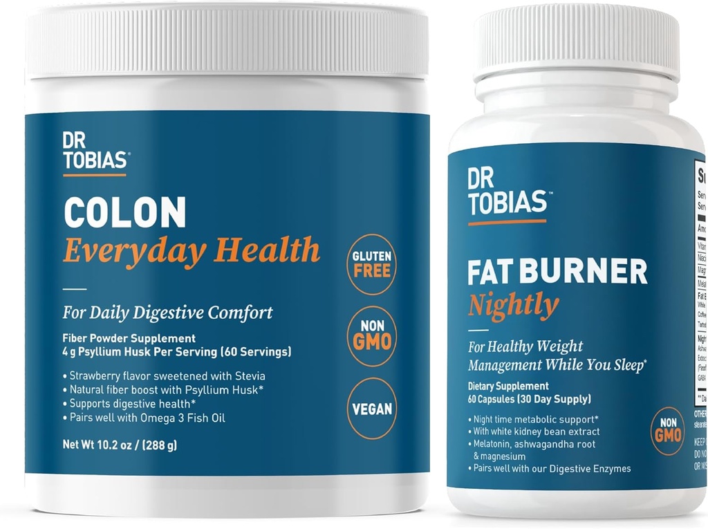 Dr. Tobias Colon Everyday Health and Fat Burner Nightly, Daglig fordøjelse & Night Time Metabolic Support, Curb Cravings, Boost Energy & Gut Health, Non- GMO