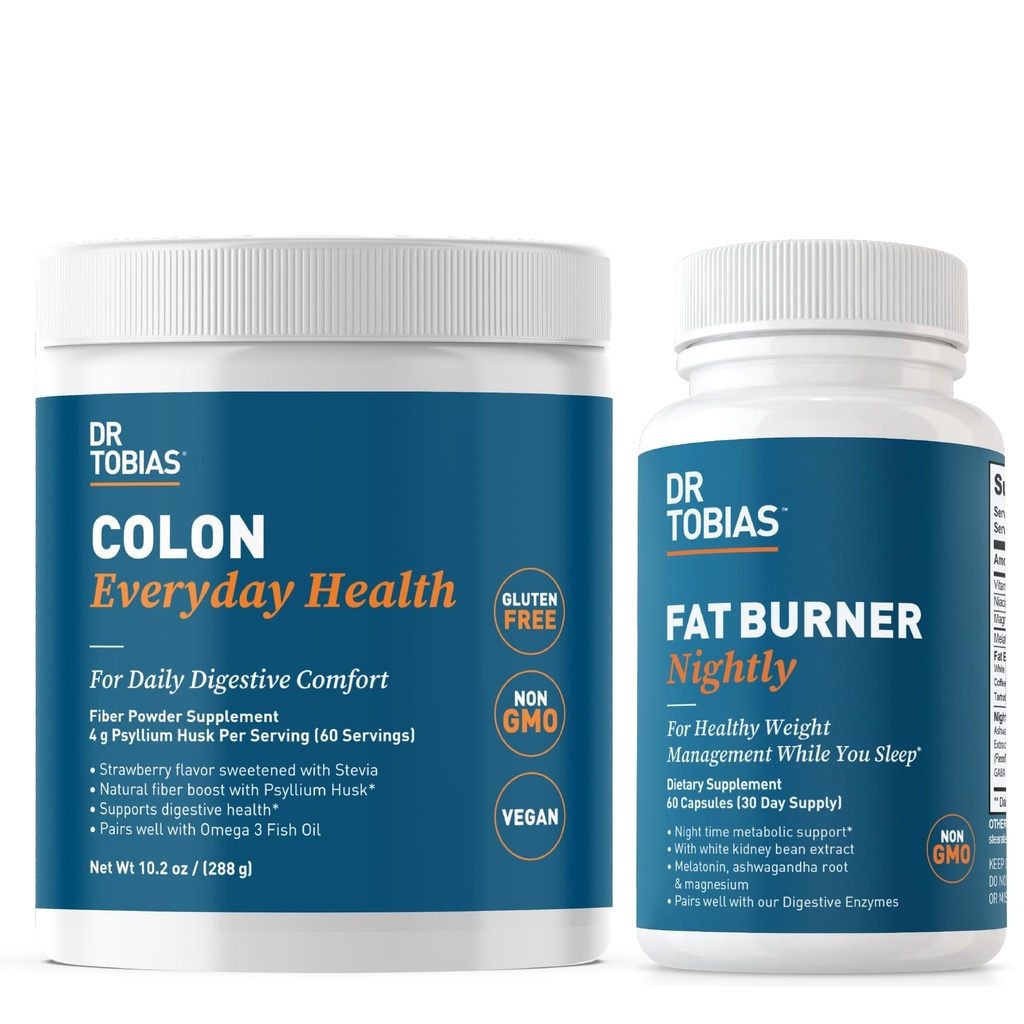 Dr. Tobias Colon Everyday Health and Fat Burner Nightly, Daglig fordøjelse & Night Time Metabolic Support, Curb Cravings, Boost Energy & Gut Health, Non- GMO