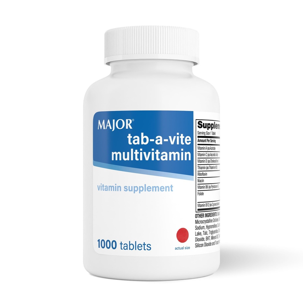 MAJOR Tab- A- Vite Multivitamin Tablets - Gluten- Free Multivitamin for voksne, Understøtter samlet sundhed, Multimineral Supplement, 1000 Tæl