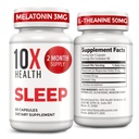 10X sundhed søvn kosttilskud til voksne - 60 kapsler - Melatonin 3 mg, L Theanin, Magnesium supplement, Magnesium oxid til dyb, bedre hvile og afspænding - 3-in-1 naturlige dvalestøtte
