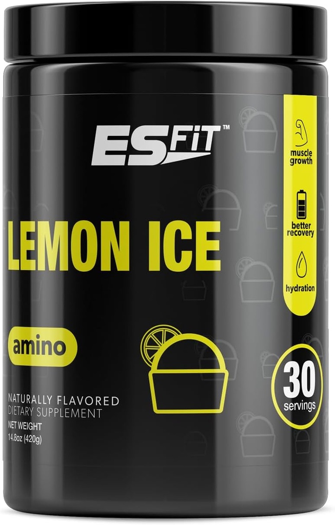 Amino Powder - Pre and Post Workout with Electrolytes - BCAA 2:1:1 Ratio, Amino Acids, Superior Taste, Tested and Certified, Lemon Ice, 30 Servings