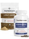 Real Mushrooms Vitamin D2, Chelated Zink, Chaga, Reishi (120ct) og Organic Lion 's Mane Powder (60 Servere) Bundle - Immunitet og kognitiv støtte, Forbedret Absorption - Vegan, Gluten Free, Non- GMO
