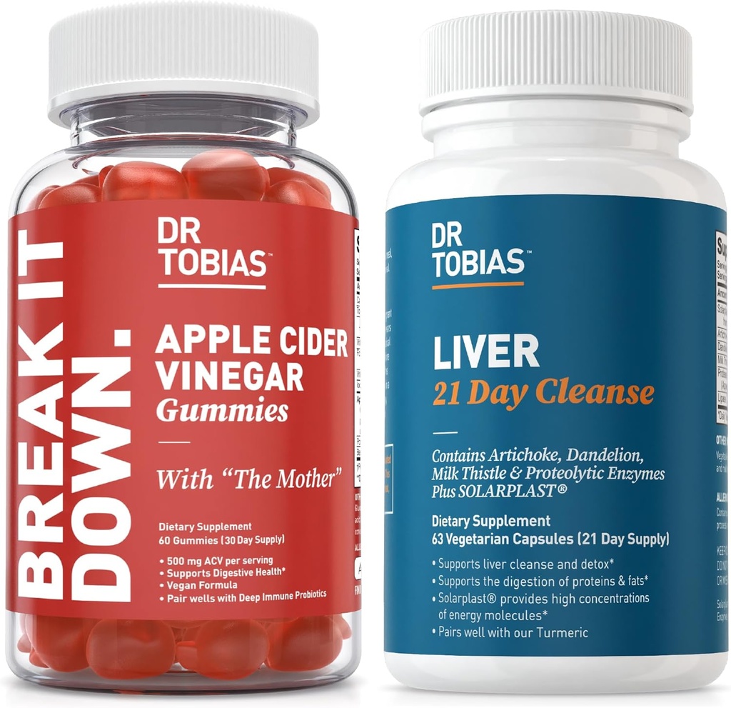 Dr. Tobias Lever 21 Day Cleanse og Apple Cider Vincious Gummies - understøtter fordøjelsessygdomme og lever Detox, Vegan, Non- GMO