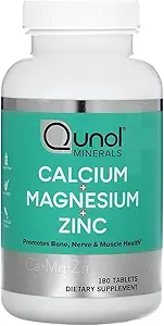 Qunol Calcium 3 i 1 tabletter med Calcium, Magnesium & Zink til immunforsvar, Knogler, Nerve, og Muscle Health Supplement, 180 Tæl