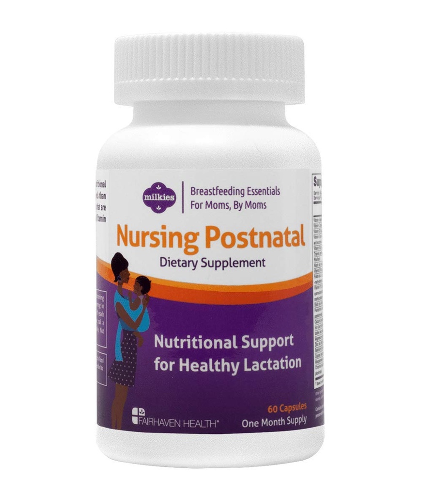 Milkies Fairhaven Health Nursing Postnatal Vegetarian Supplement for Amning Kvinder med D-vitamin og B, Nutriøs Brystmælk Multivitamin - Gluten og Dairy Free - 1 Måned Supply