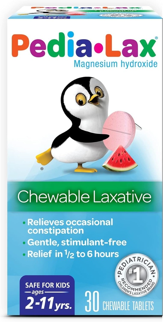 Pedia- Lax Laxative Chewable Tablets for Kids, Age 2 - 11, Watermelon Flavor, 30 CT