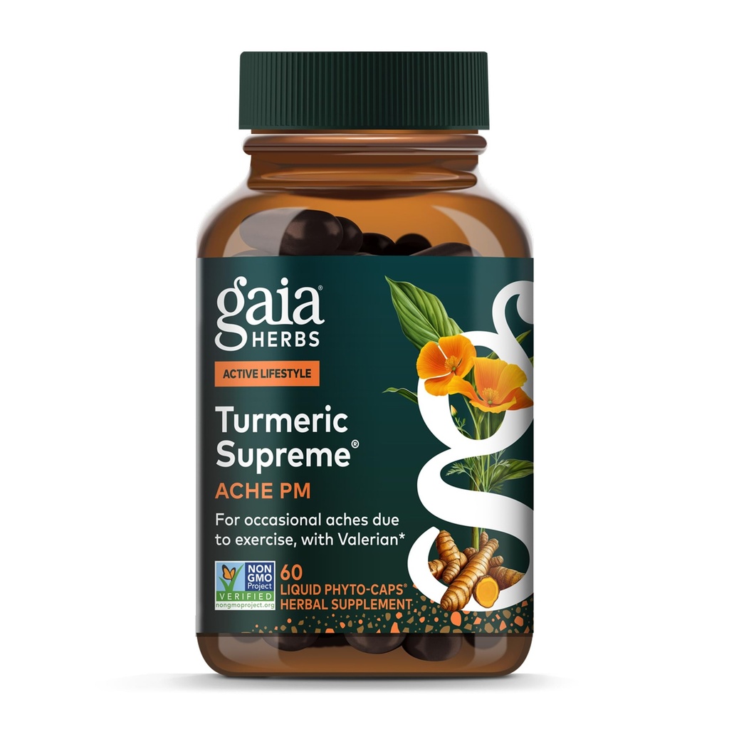 Gaia urter gurkemeje højeste ubehag P.M. - Hjælper med at give nattetid Komfort til at støtte mere rolig søvn - med tumerisk Curcumin, Kava, Valerian, Feverfew - 60 flydende Phyto- kapsler (30-dages forsyning)