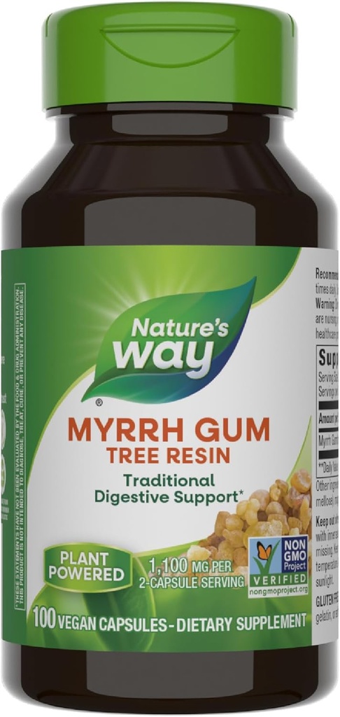 Nature 's Way Myrrh Gum Tree Resin, Traditional fordøjelsesstøtte *, 1,100mg Per Serving, 100 kapsler (Packaging May Vary)