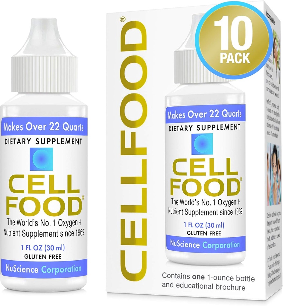 Cellfood Oxygen Boost - 1 fl oz, 10 Pack - Flydende Oxygen supplement til Lymporial Drainage, Højdesygdom, Jet Lag, Træthed, Hovedpine & Energi - Gluten Free, Cert. Kosher