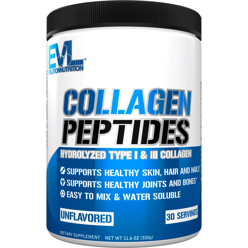 Evolution Nutrition Collagen Peptider Powder, Premium Hydrolyzed Collagen til støtte sund hud, hår, knogler, joints, negle & mere (30 Servere)