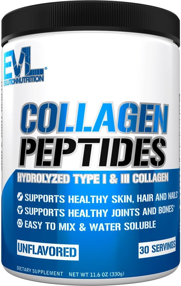 Evolution Nutrition Collagen Peptider Powder, Premium Hydrolyzed Collagen til støtte sund hud, hår, knogler, joints, negle & mere (30 Servere)