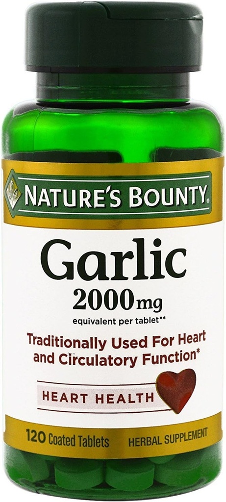 Nature 's Bounty hvidløg, 2000mg, 120 overtrukne tabletter (pakke med 2), 2 flasker Hver med 120 tabletter