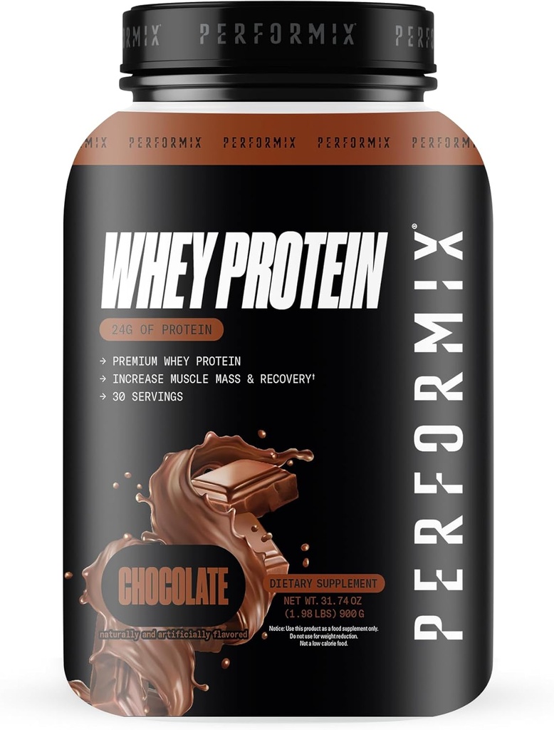 PERFORMIX - Whey Protein Isolate Blend - 24g Protein - 5,4 g BCAA - 110 kalorier - Muscle Building & Post Workout Inddrivelse - 100% Whey Protein Powder - 1,98 lbs - 30 Servering - Chokolade