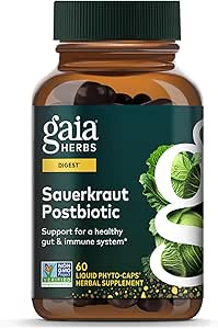 Gaia Herbs Sauerkraut Postbiotic - Natural Gut Health & Immun Support - Lavet med gæret Sauerkraut - Gratis fra Dairy, Soy & Gluten - 60 Veganske kapsler (30 Servere)