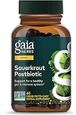 Gaia Herbs Sauerkraut Postbiotic - Natural Gut Health & Immun Support - Lavet med gæret Sauerkraut - Gratis fra Dairy, Soy & Gluten - 60 Veganske kapsler (30 Servere)