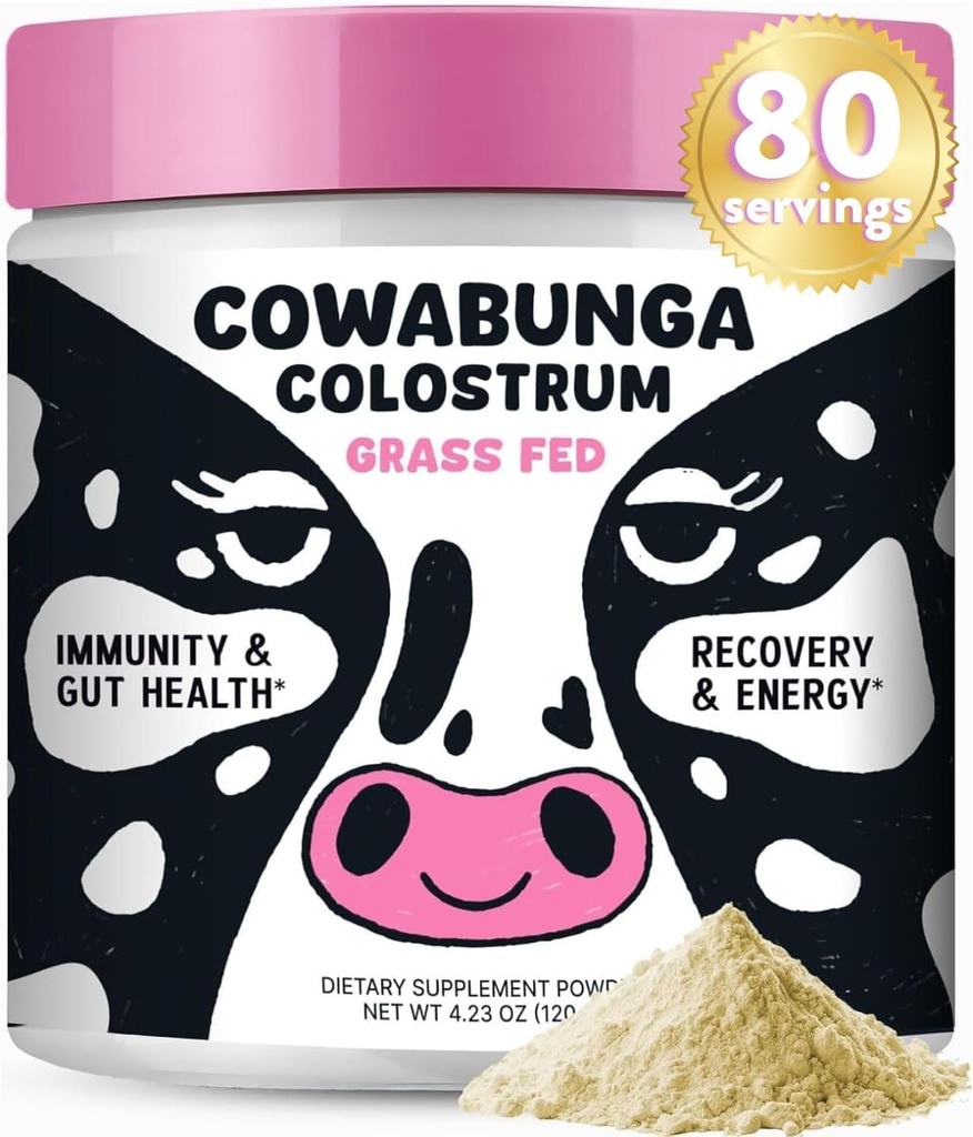 SonoHealth Cowabunga Colostrum - Premium, Pure & Uændret Colostrum Powder supplement - til immunforsvar, Gut Health, Muscle Recovery & Wellness - Kosher & Halal Certified Calostro