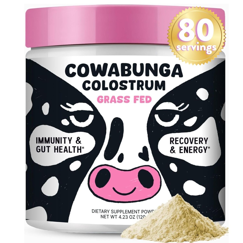 SonoHealth Cowabunga Colostrum - Premium, Pure & Uændret Colostrum Powder supplement - til immunforsvar, Gut Health, Muscle Recovery & Wellness - Kosher & Halal Certified Calostro