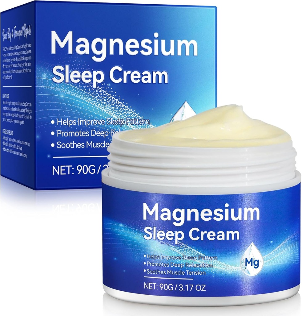 Magnesium Oil Cream til søvn, Magnesium Body Butter - Støtte til søvn, ben kramper, fælles støtte, & Muscle Soreness- Fast Absorption- Nighttime Magnesium Cream 3 fl oz