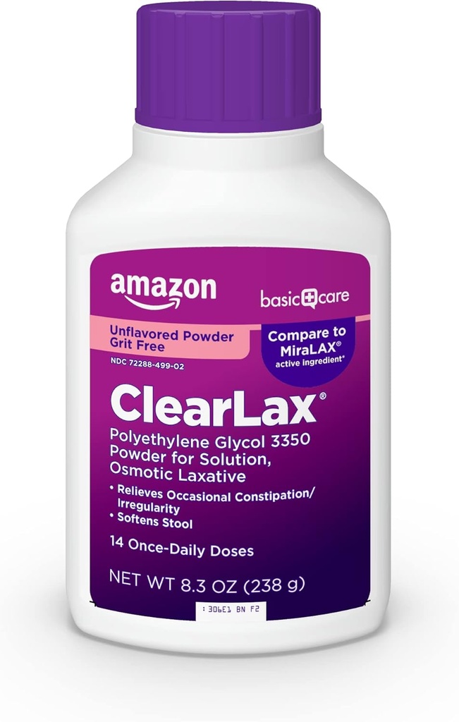 Basic Care ClearLax, Polyethylen Glycol 3350 Powder for Solution, Osmotic Laxative, Unflavored, 8,3 ounce (pakning med 1)