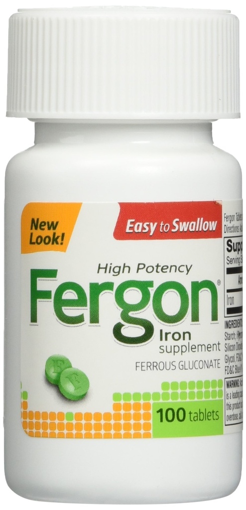 Fergon High Potency Iron Supplements Tablets, 100 Count