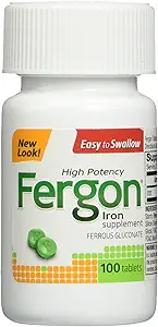 Fergon High Potency Iron Supplements Tablets, 100 Count